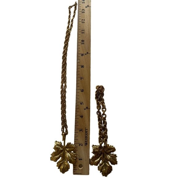 Vintage Demi Parure Set of Necklace Bracelet Huge Gold Plate Maple Leaves - Picture 10 of 14